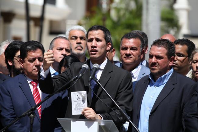 Juan GuaidÃ³ speaking in Caracas on January 21, 2018 (Luis DÃ¡vila/RepÃºblica Bolivariana de Venezuela).